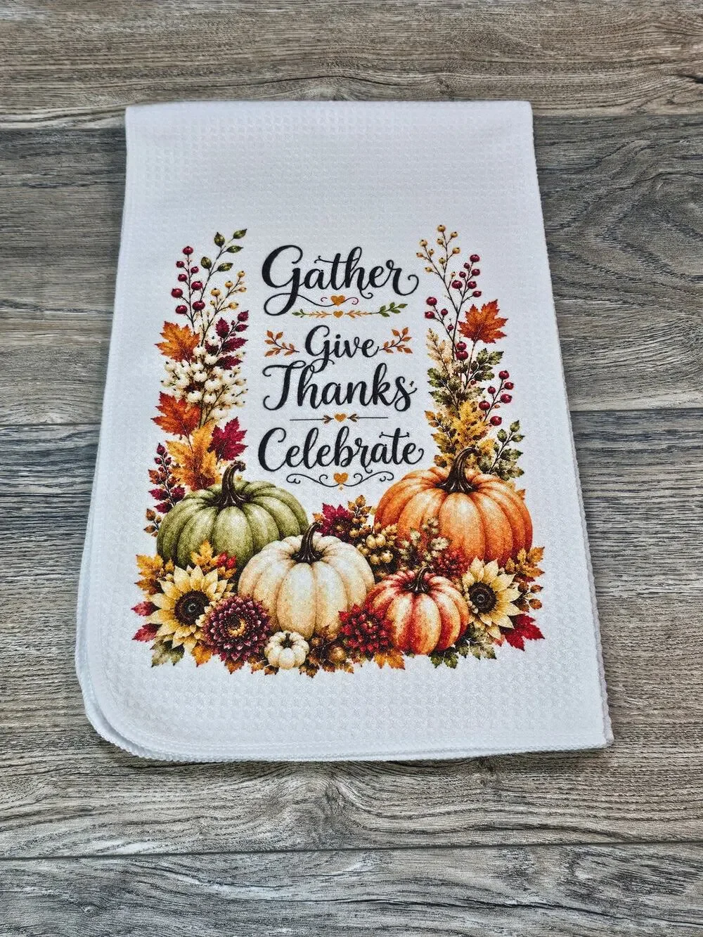 Gather Give Thanks Celebrate Fall Pumpkin Thanksgiving Kitchen Towel Decor